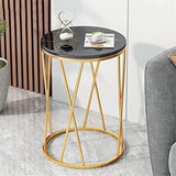 Premium Designer Round Shaped Golden Artistic Side Table with Black Marble