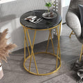 Premium Designer Round Shaped Golden Artistic Side Table with Black Marble