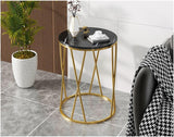 Premium Designer Round Shaped Golden Artistic Side Table with Black Marble