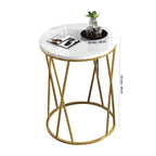 Premium Designer Round Shaped Golden Artistic Side Table with White Marble