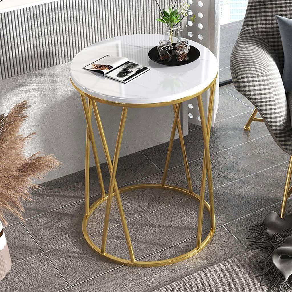 Premium Designer Round Shaped Golden Artistic Side Table with White Ma – Vibecrafts