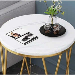 Premium Designer Round Shaped Golden Artistic Side Table with White Marble