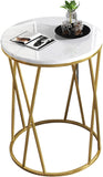 Premium Designer Round Shaped Golden Artistic Side Table with White Marble