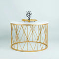 Premium Designer White Marble Round Shape Center Table in Criss Cross Pattern