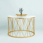 Premium Designer White Marble Round Shape Center Table in Criss Cross Pattern