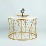 Premium Designer White Marble Round Shape Center Table in Criss Cross Pattern