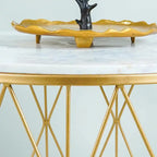 Premium Designer White Marble Round Shape Center Table in Criss Cross Pattern