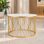Premium Designer White Marble Round Shape Center Table in Criss Cross Pattern