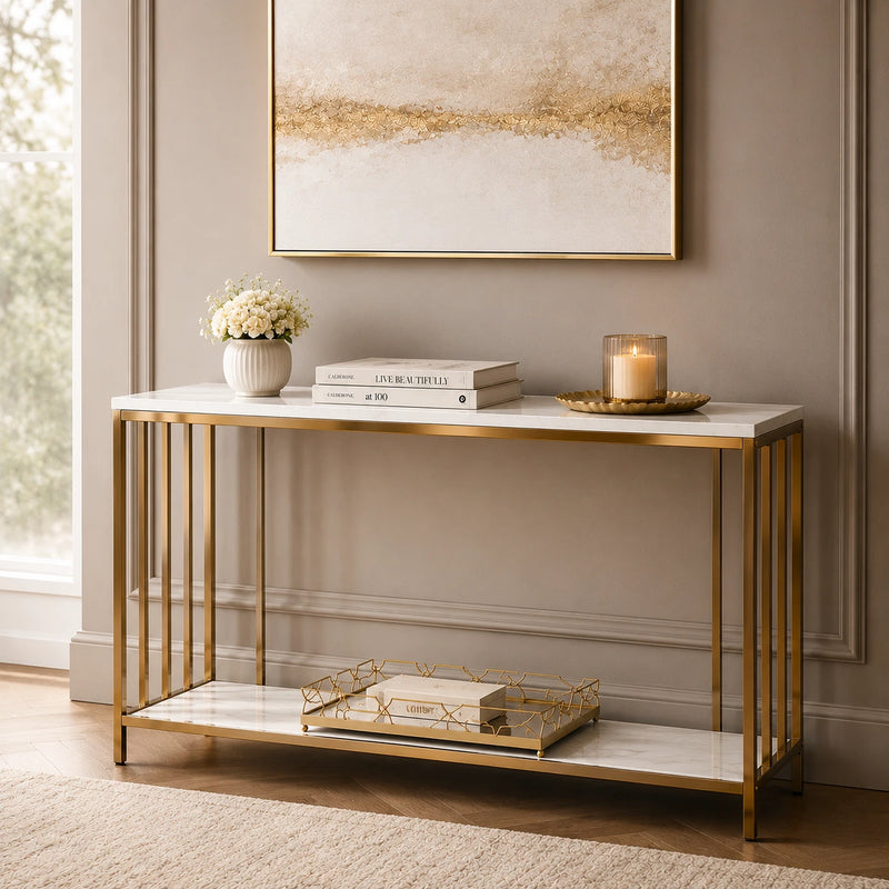 Premium Faux Marble Designer Console Table with Metal Finish