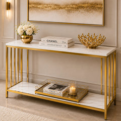 Premium Faux Marble Designer Console Table with Metal Finish