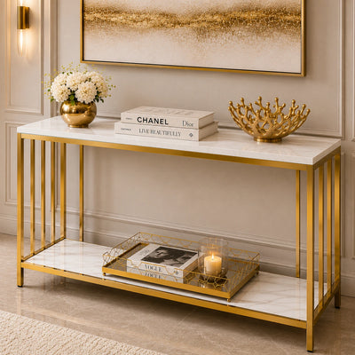 Premium Faux Marble Designer Console Table with Metal Finish