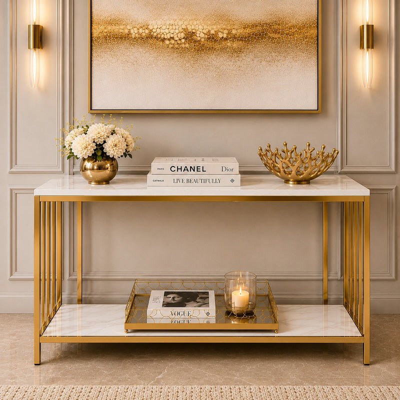 Premium Faux Marble Designer Console Table with Metal Finish