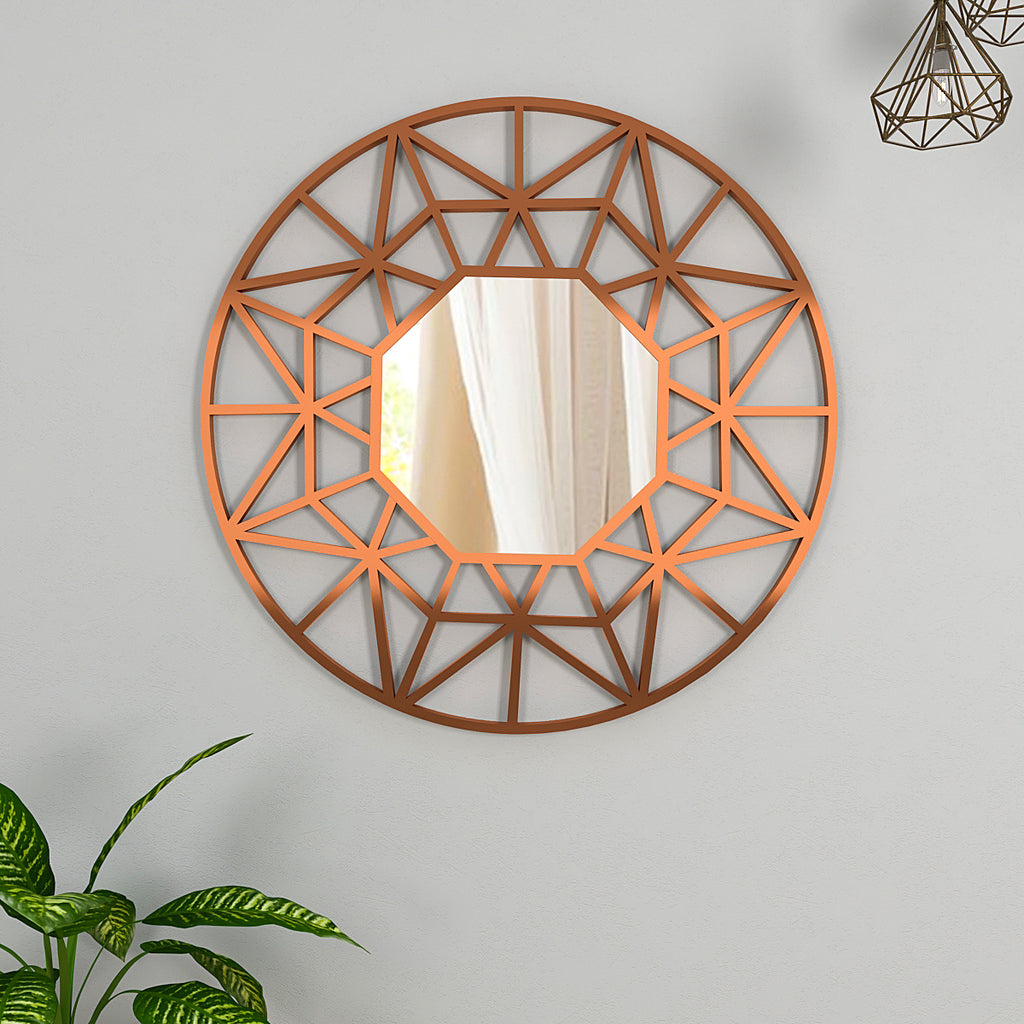 Premium Geometric Cut Copper Finish Designer Wall Mirror