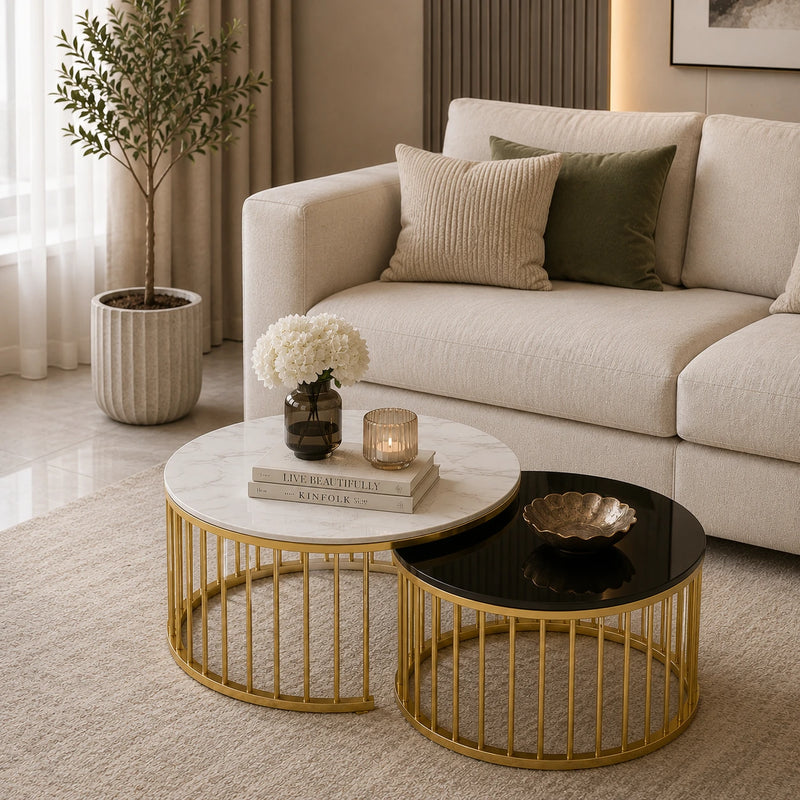 Premium Golden Caged Table Set of 2