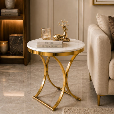Premium Golden Iron White Round Marble Table