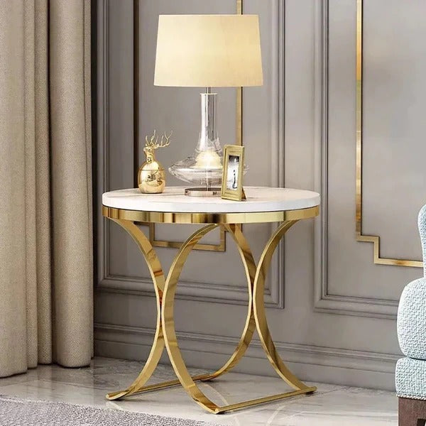 Premium Golden Iron White Round Marble Table