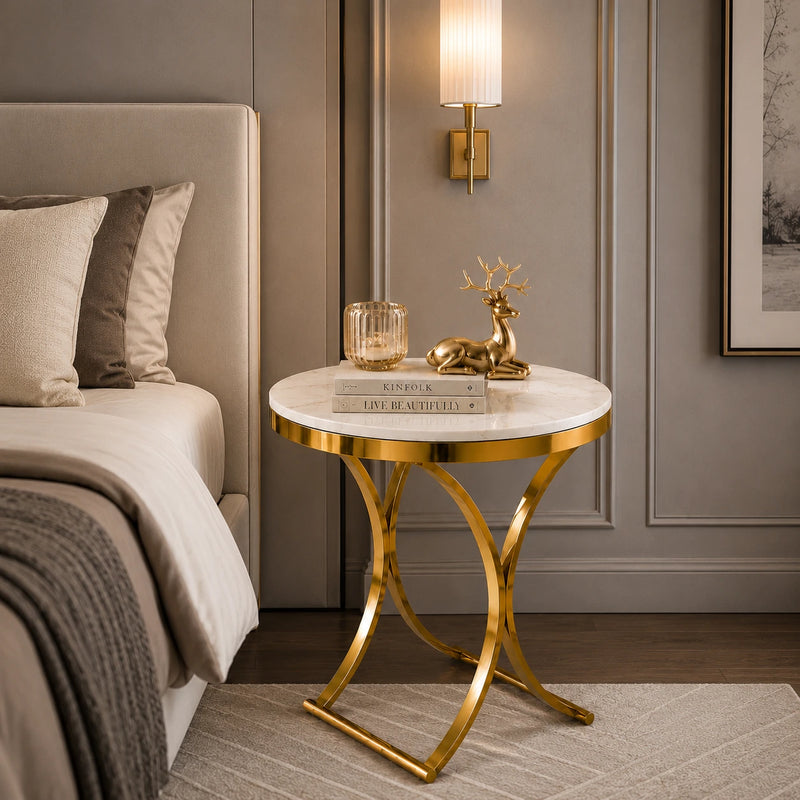 Premium Golden Iron White Round Marble Table