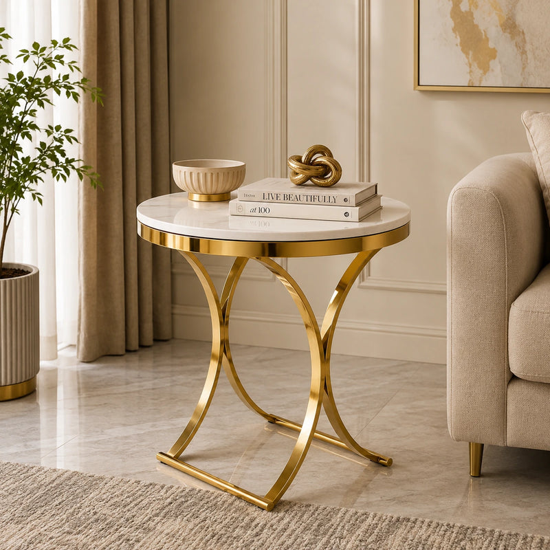 Premium Golden Iron White Round Marble Table