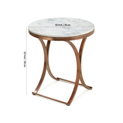 Premium Copper Metal Finish Coffee Side Table with Marble Top