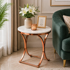 Premium Copper Metal Finish Coffee Side Table with Marble Top