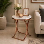 Premium Copper Metal Finish Coffee Side Table with Marble Top