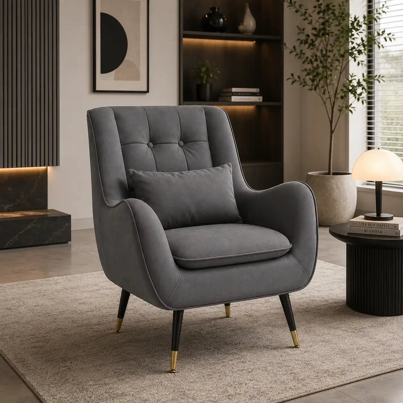 Premium Grey Thick Padded Velvet Sofa Lounge Chair with Cushion