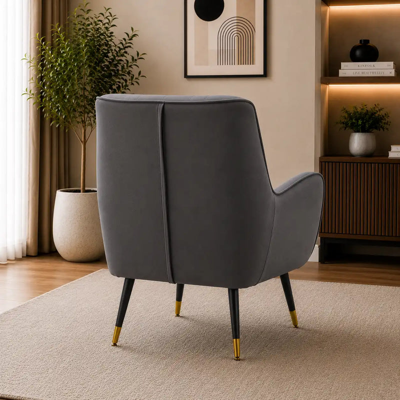 Premium Grey Thick Padded Velvet Sofa Lounge Chair with Cushion