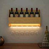 Premium Look Backlit MDF Mini Bar Wall Shelf in Light Oak Finish