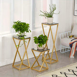 Premium Metal Planter Stand With Black Marble At Top (Set of 3)