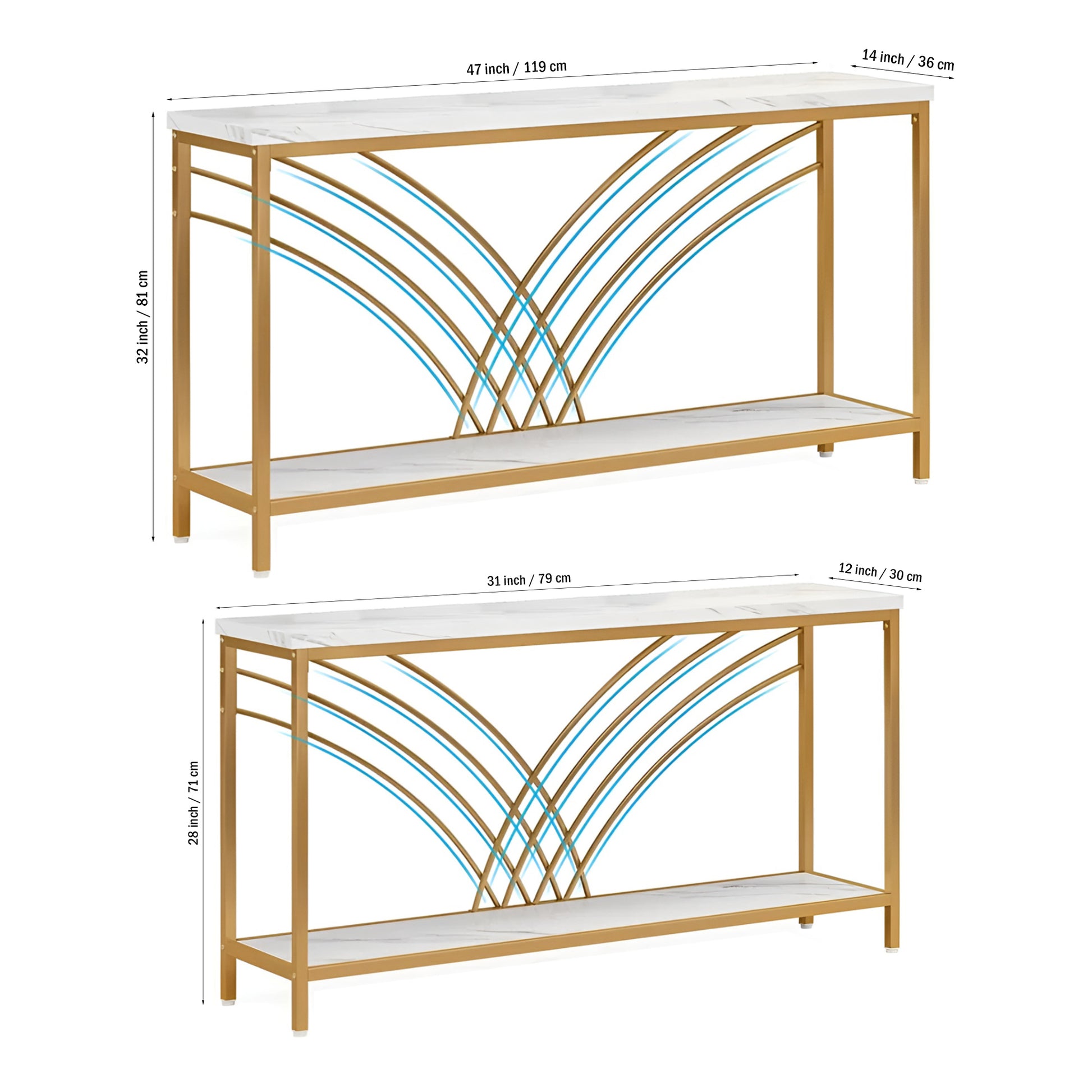 Premium Modern Faux Marble Console Table with 2 Tier Storage Shelf