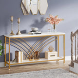 Premium Modern Faux Marble Console Table with 2 Tier Storage Shelf