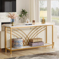 Premium Modern Faux Marble Console Table with 2 Tier Storage Shelf