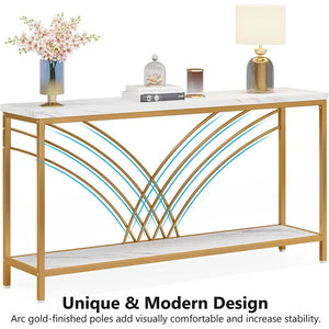 Premium Modern Faux Marble Console Table with 2 Tier Storage Shelf