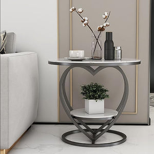 Premium Modern Heart Shaped Black Metal Finish with White Marble Night Stand Side Table