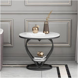 Premium Modern Heart Shaped Black Metal Finish with White Marble Night Stand Side Table