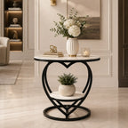 Premium Modern Heart Shaped Black Metal Finish with White Marble Night Stand Side Table