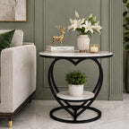 Premium Modern Heart Shaped Black Metal Finish with White Marble Night Stand Side Table