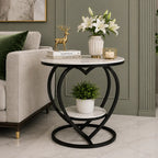Premium Modern Heart Shaped Black Metal Finish with White Marble Night Stand Side Table