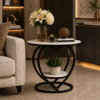 Premium Modern Heart Shaped Black Metal Finish with White Marble Night Stand Side Table