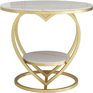 Premium Modern Heart Shaped Golden Metal Finish with White Marble Night Stand Side Table