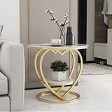 Premium Modern Heart Shaped Golden Metal Finish with White Marble Night Stand Side Table