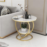 Premium Modern Heart Shaped Golden Metal Finish with White Marble Night Stand Side Table