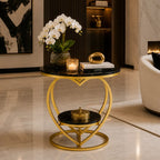 Premium Modern Heart Shaped Golden Metal with Black Marble Night Stand Side Table