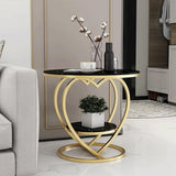 Premium Modern Heart Shaped Golden Metal with Black Marble Night Stand Side Table