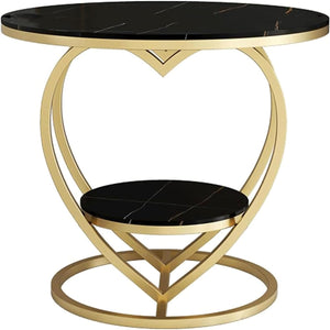 Premium Modern Heart Shaped Golden Metal with Black Marble Night Stand Side Table