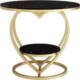 Premium Modern Heart Shaped Golden Metal with Black Marble Night Stand Side Table