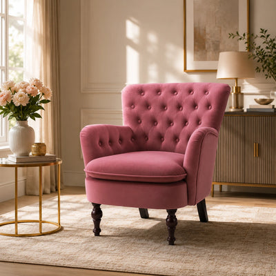 Premium Perfect Cushiony Tufted Super Comfy Blush Velvet Sofa Lounge Chair