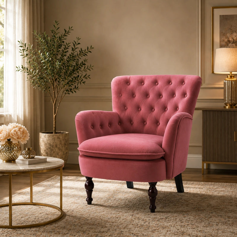 Premium Perfect Cushiony Tufted Super Comfy Blush Velvet Sofa Lounge Chair