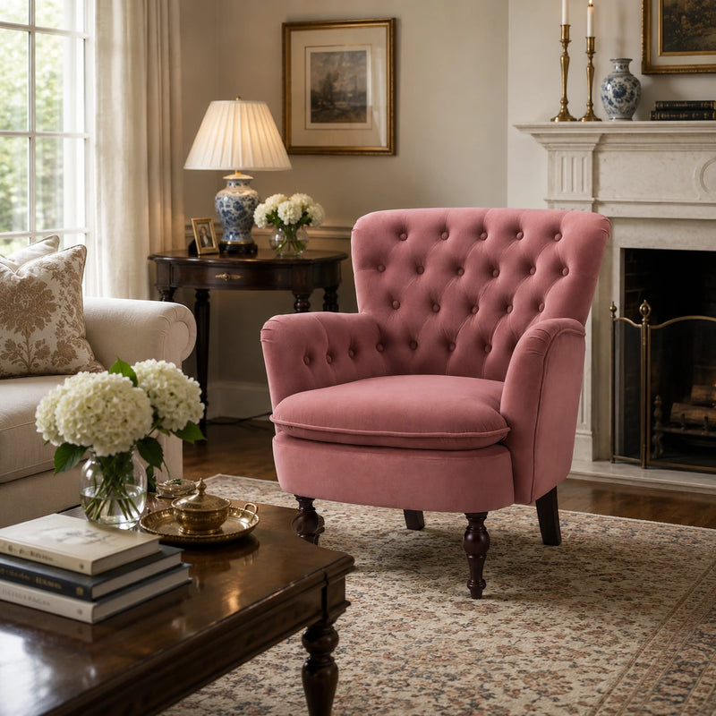 Premium Perfect Cushiony Tufted Super Comfy Blush Velvet Sofa Lounge Chair