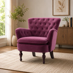 Premium Perfect Cushiony Tufted Super Comfy Magenta Velvet Sofa Lounge Chair
